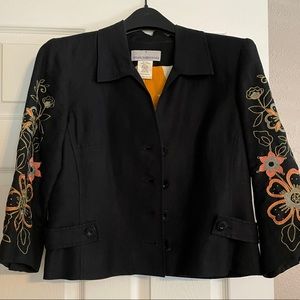 Sharon Young Size 8 embroidered and lined in wild print jacket and capri suit